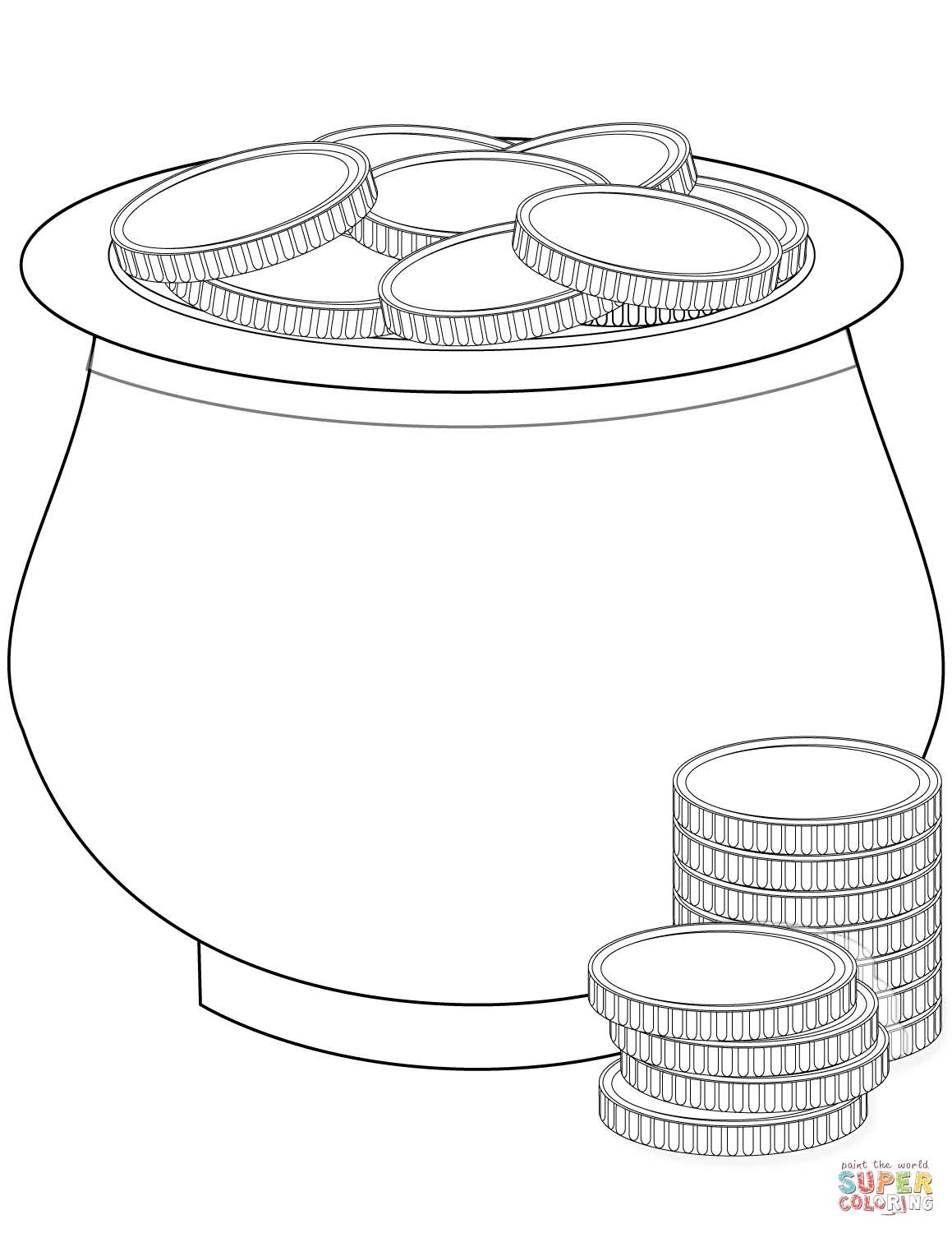 Pot of Gold Coins coloring page | Free Printable Coloring Pages