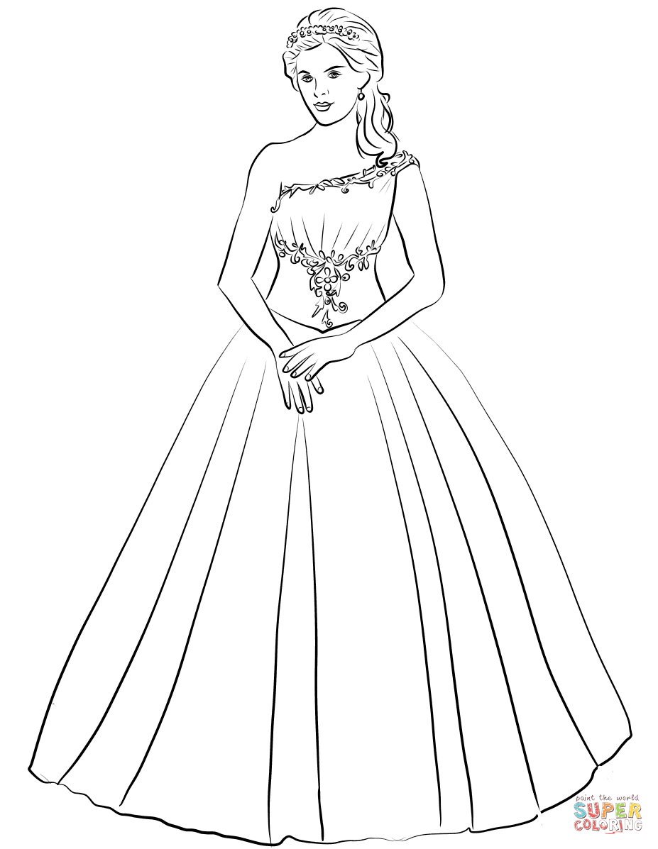 Ball Gown One Shoulder Quinceanera Dress coloring page | Free Printable Coloring  Pages