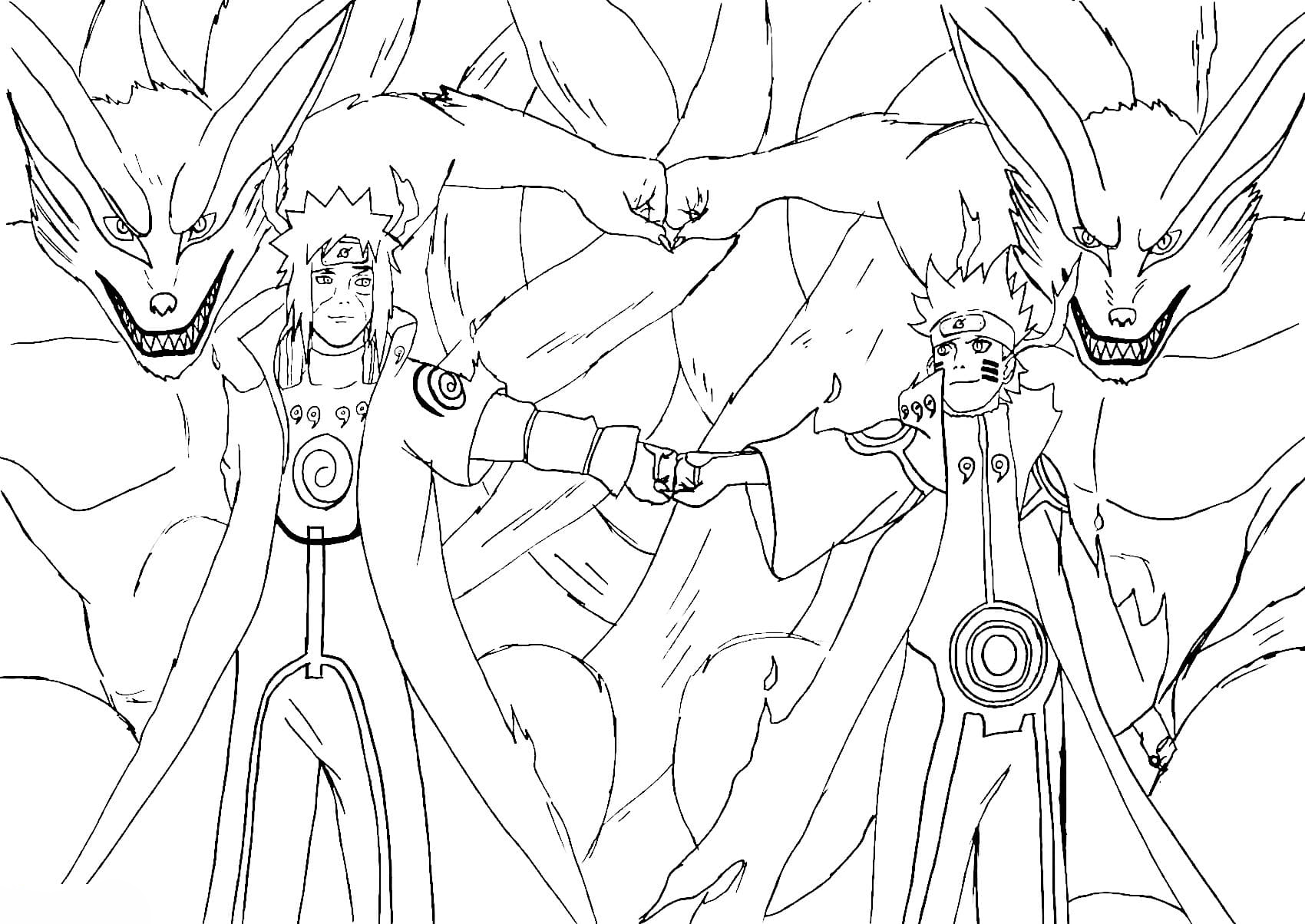 Coloring Pages Minato Naruto and Kurama Print Free