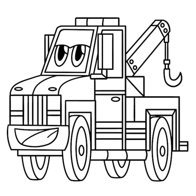 Premium Vector | Tow truck with face vehicle coloring page