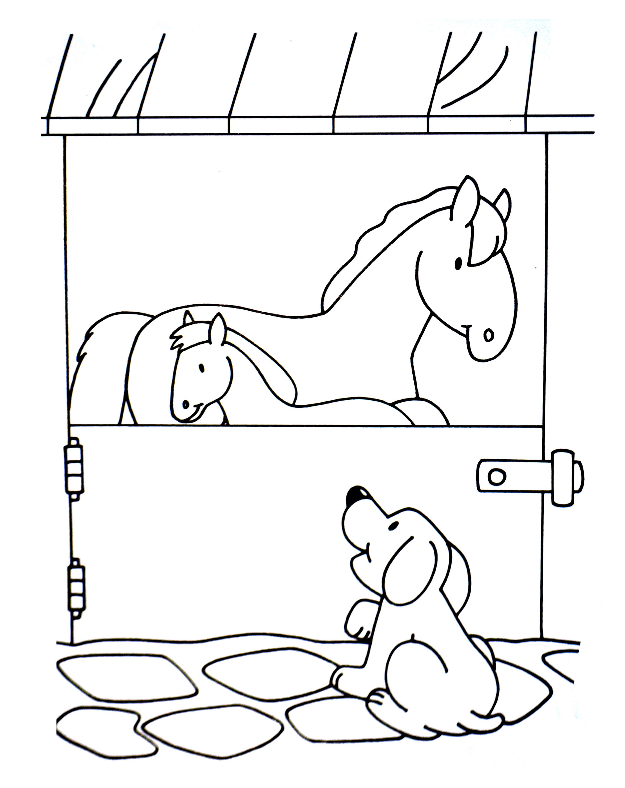 Dog to color for children : dog and horses - Dogs Kids Coloring Pages