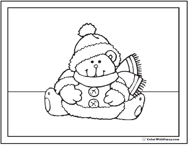 Cute Bear Coloring Sheet: Jingle Bell Buttons
