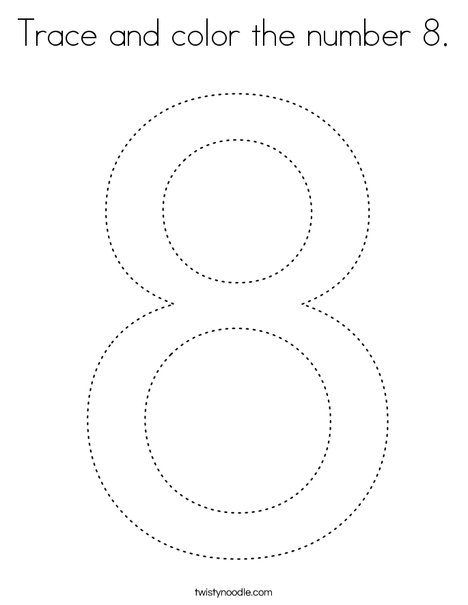 Trace and color the number 8 Coloring Page - Twisty Noodle