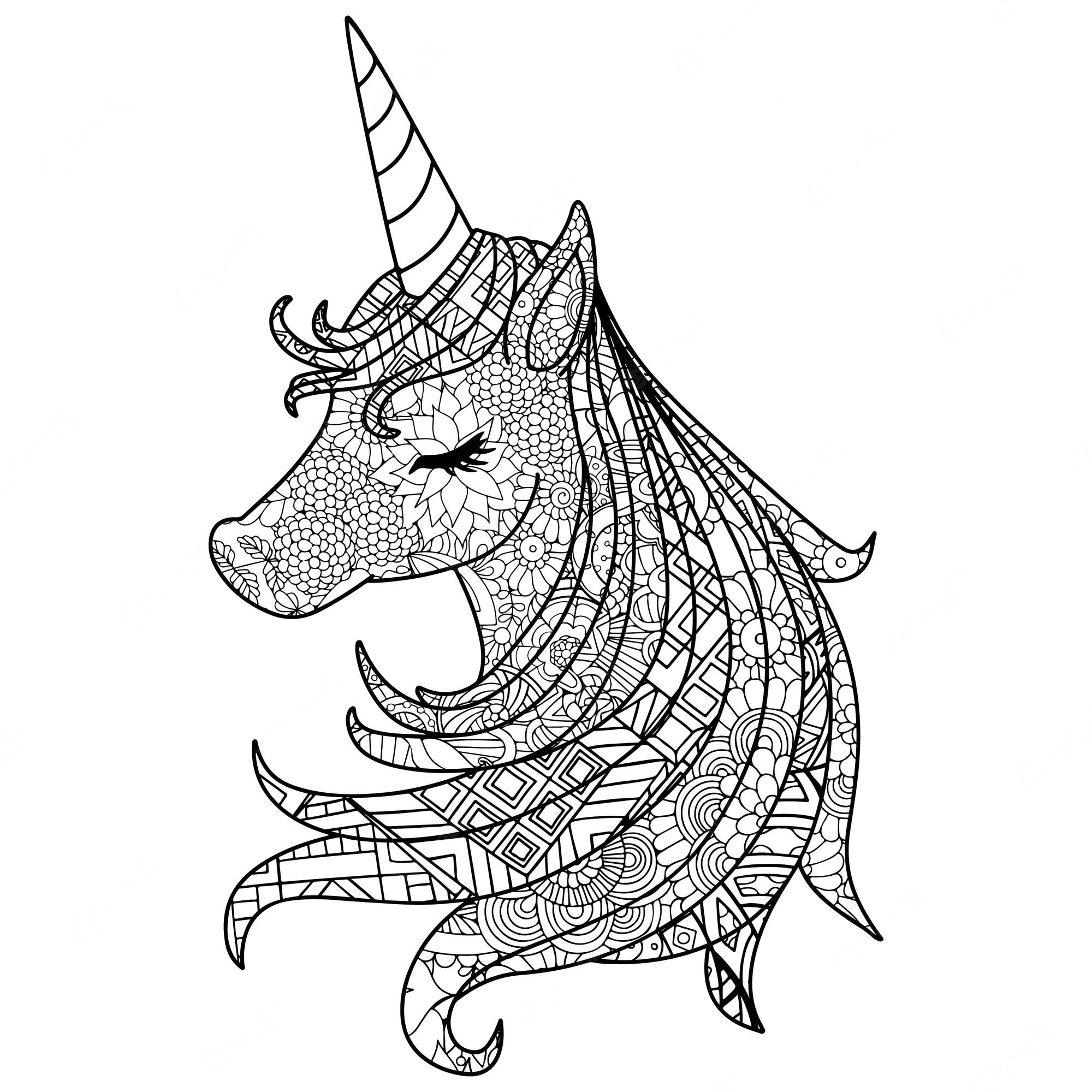 Premium Vector | Hand draw unicorn with mandala coloring page