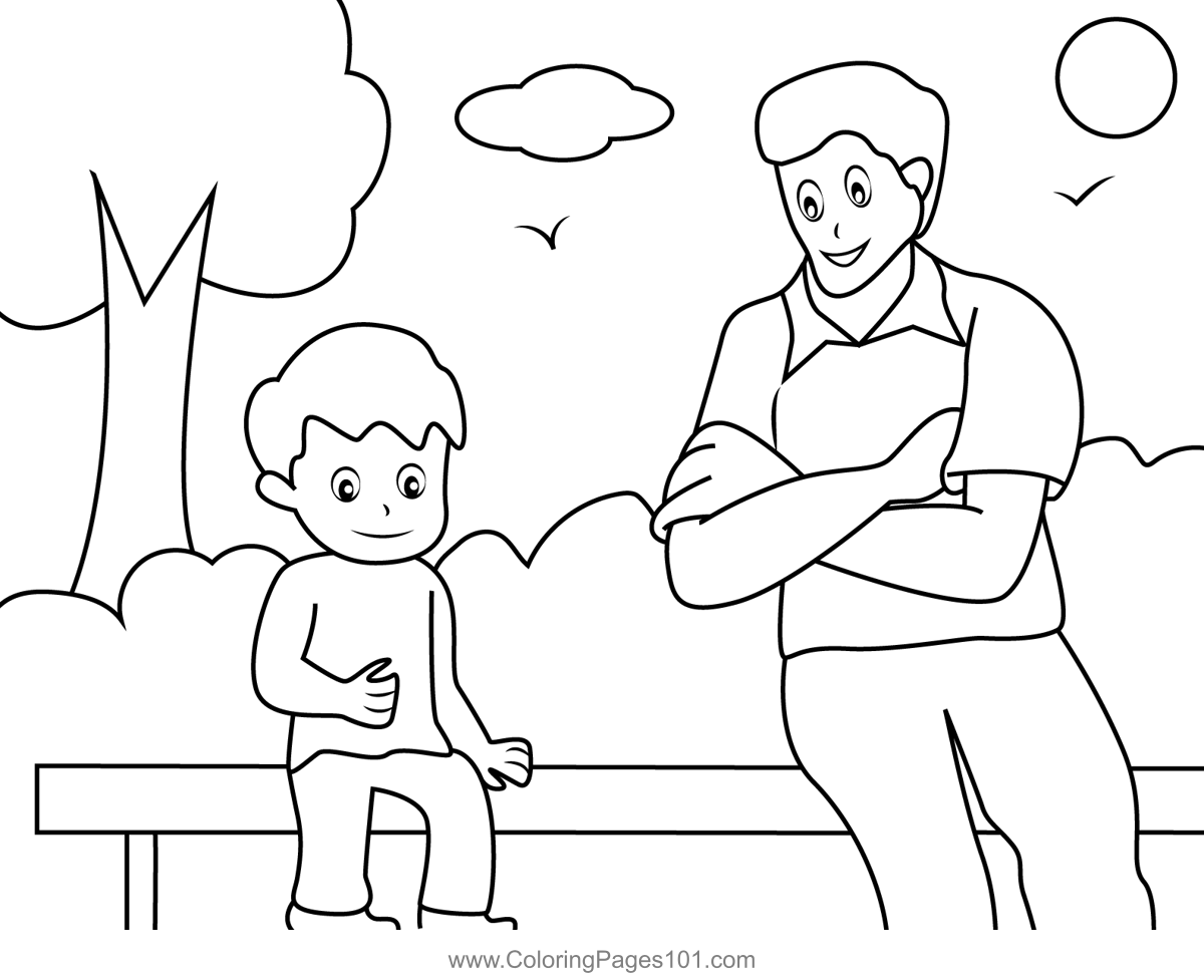 Father and Son Sitting on a Bench Coloring Page for Kids - Free Father's  Day Printable Coloring Pages Online for Kids - ColoringPages101.com | Coloring  Pages for Kids
