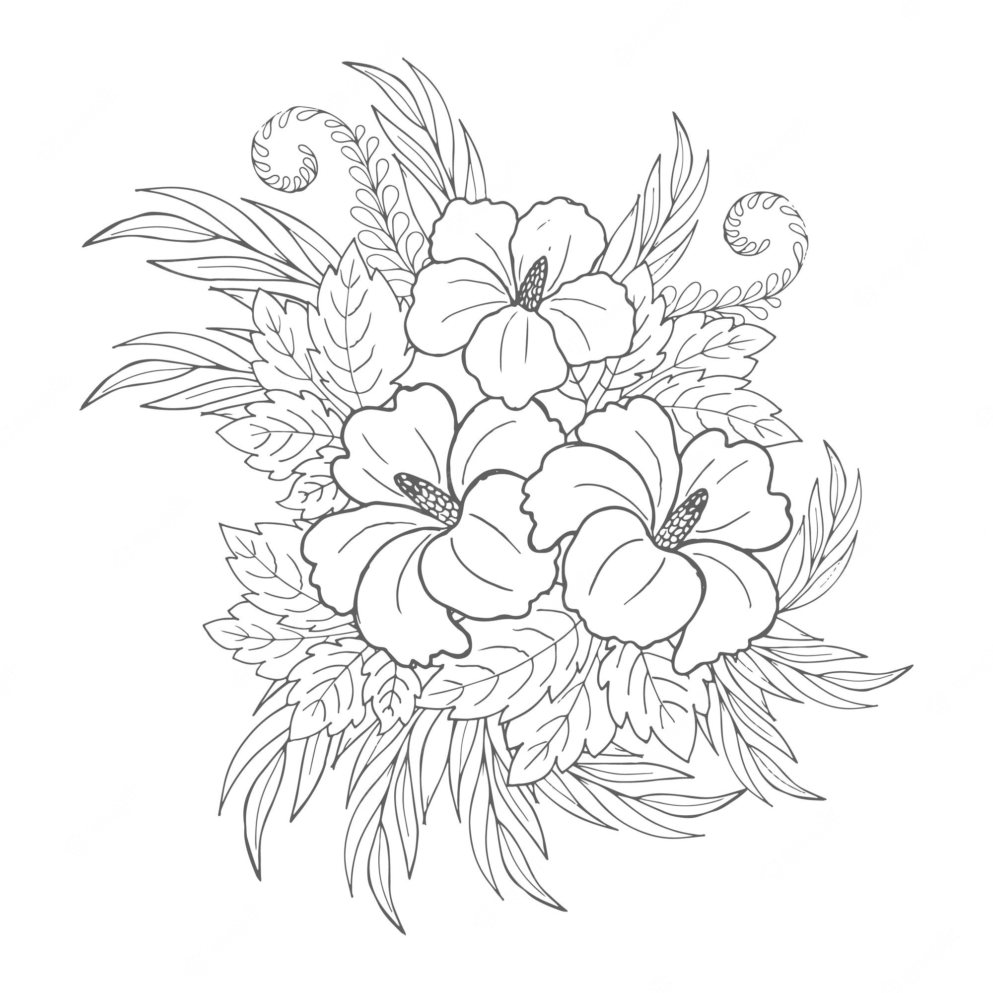 Premium Vector | Hibiscus line art hand made drawings coloring pages for  kids and adult