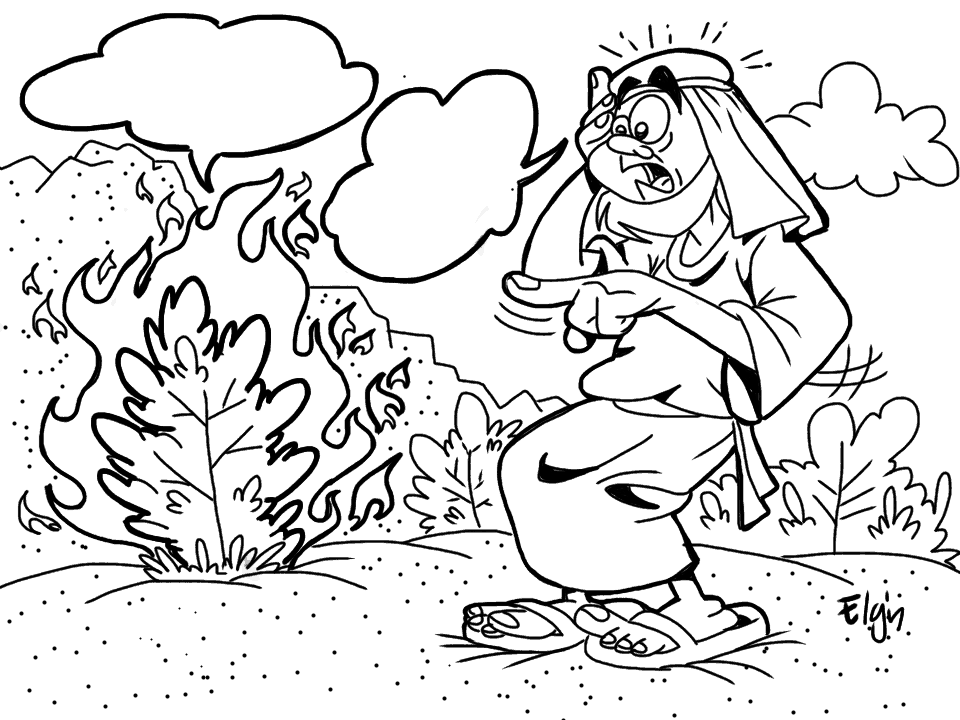 Moses and the Burning Bush Cartoon & Coloring Page - Ministry-To-Children  Cartoons Style