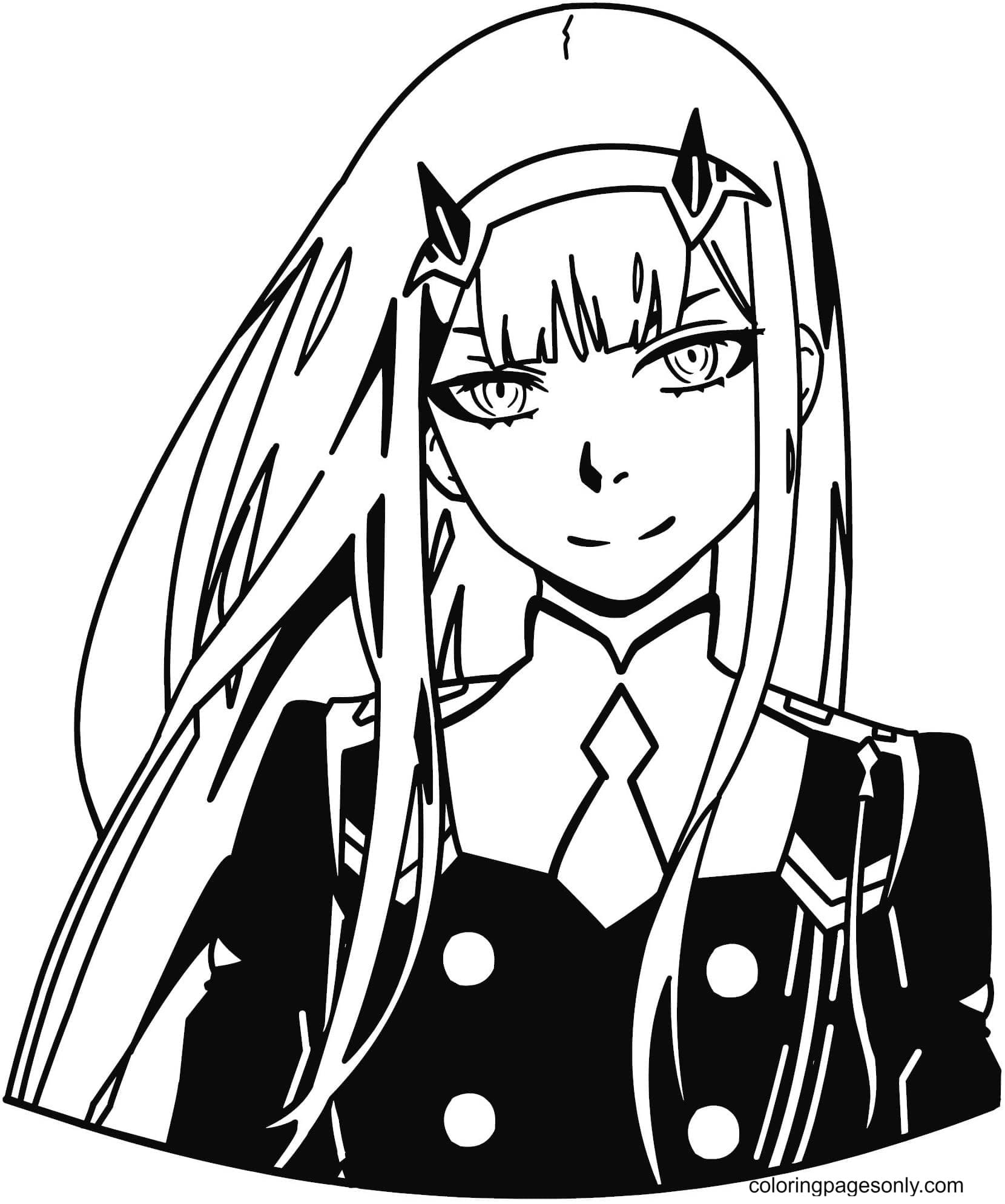Zero Two - Darling In The FRANXX Coloring Pages - Zero Two Coloring Pages - Coloring  Pages For Kids And Adults