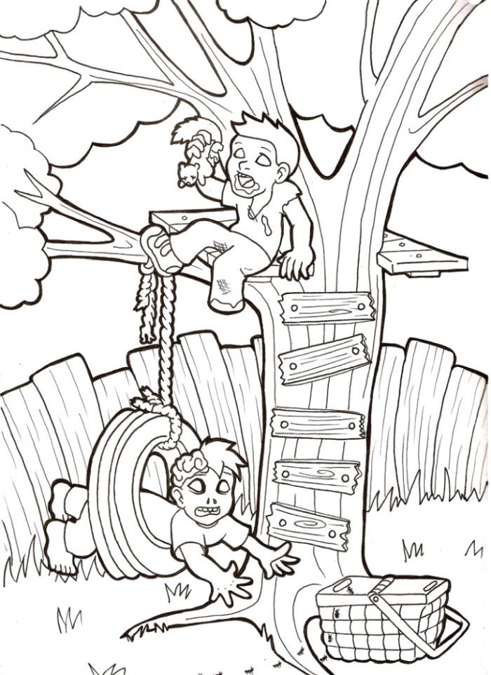 Two Zombie Kids Coloring Pages - Halloween Cartoon Coloring Pages 