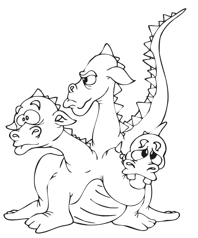 Dragon Coloring Page | Three-Headed Dragon