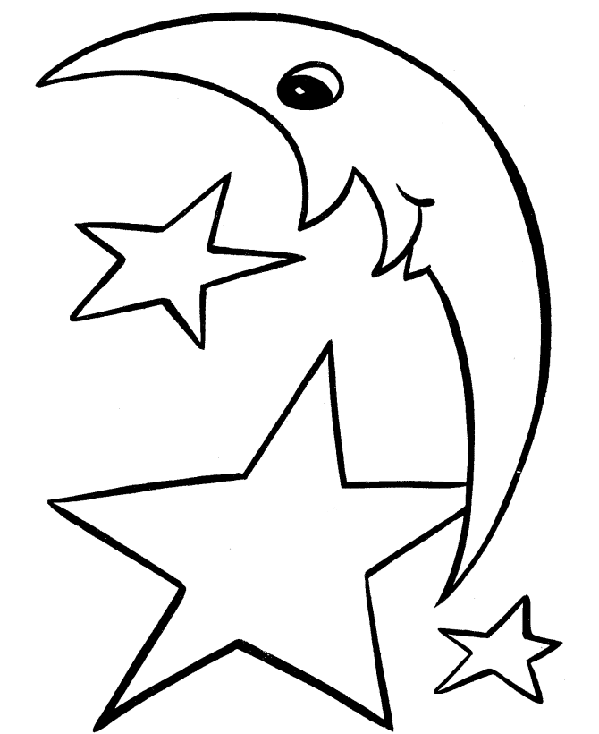Easy Shapes Coloring Pages Moon ahd Stars Easy Coloring activity 