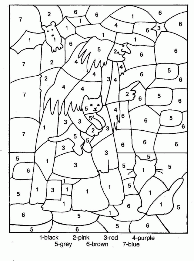 Halloween witch - Color by numbers coloring page
