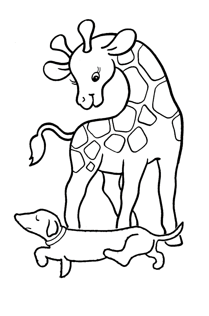Animals coloring pages for babies – Dog and Giraffe | coloring pages