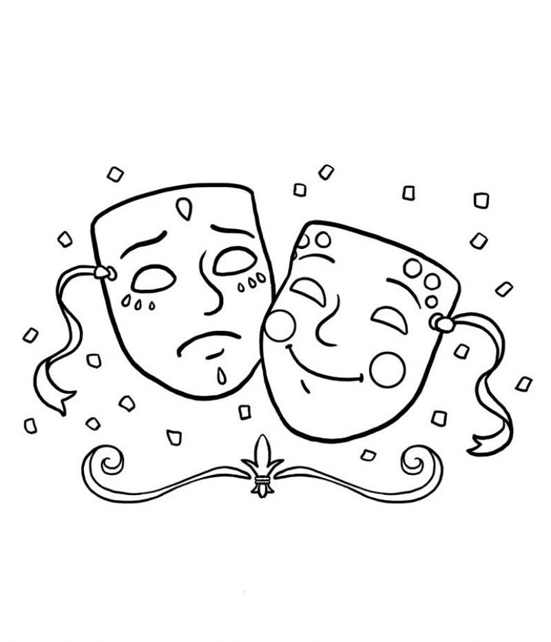 Mardi Gras Mask With Two Cool Coloring Page - Kids Colouring Pages