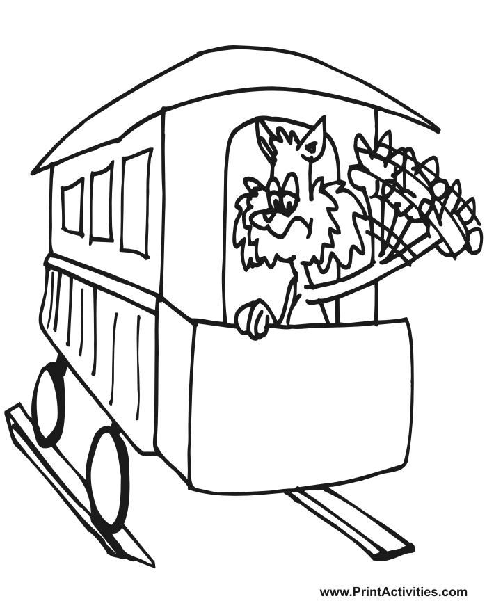Train Coloring Page Of A Cartoon Cat On A Passenger Car