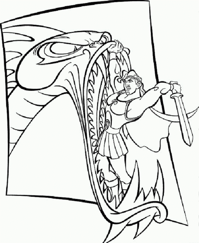 Hercules Against Dragon Coloring Page Coloringplus 184678 Hercules 