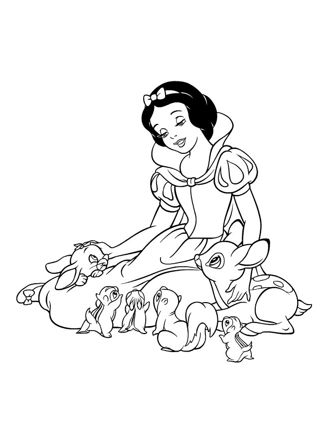 Snow White Is Playing With The Animals Coloring Online | Super 