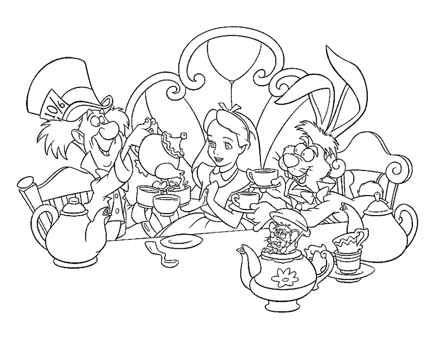 apazing to print Alice in Wonderland Tea Party Coloring Pages for 