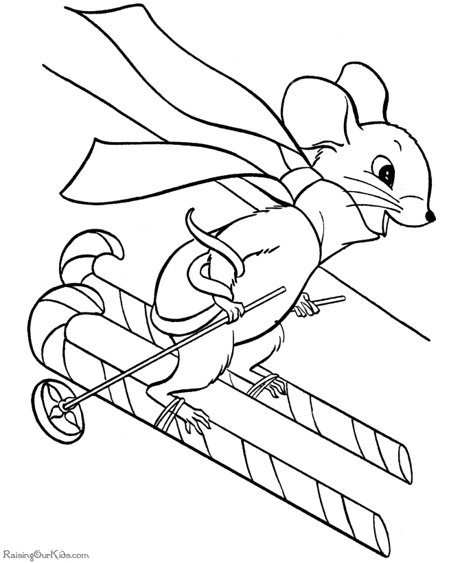 Christmas coloring pages - Candy-cane skis!