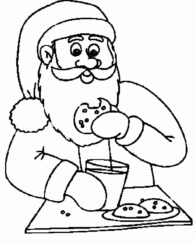 Santa Claus Eating Cookie Coloring For Kids - Cookie Coloring 