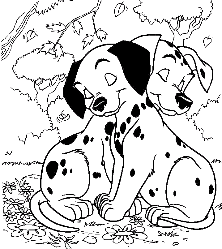 Cute Dalmatian Couple Free Coloring Page | Kids Coloring Page