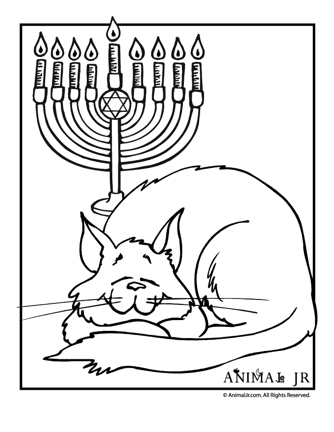 Hanukkah Coloring Page with Cat | Happy Holidays!