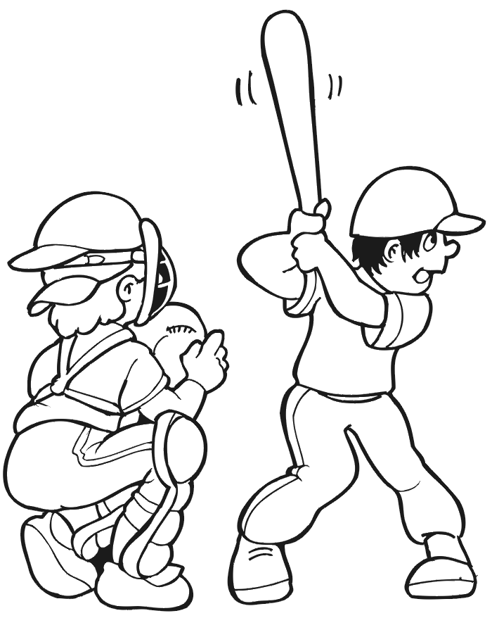 Printable Baseball Coloring Page | Batter and Catcher