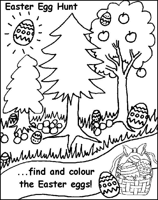Easter Egg Hunt Free Coloring Pages for Kids - Printable Colouring 