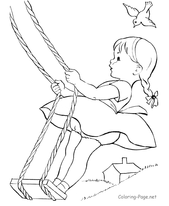 Summer coloring page - Little girl swing | Shrinky dinks
