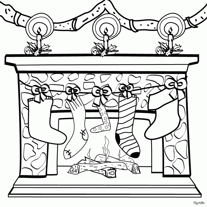 Christmas Stockings and Decoration Coloring Page