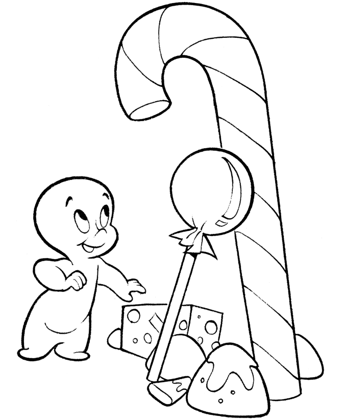Halloween Ghost Coloring Page - Candy Cane Halloween Ghost - Free 