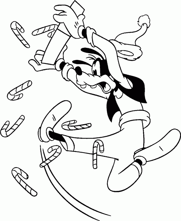Christmas Disney Goofy with Candy Canes Coloring Pages