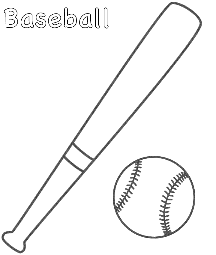 Baseball and Bat - Coloring Page (