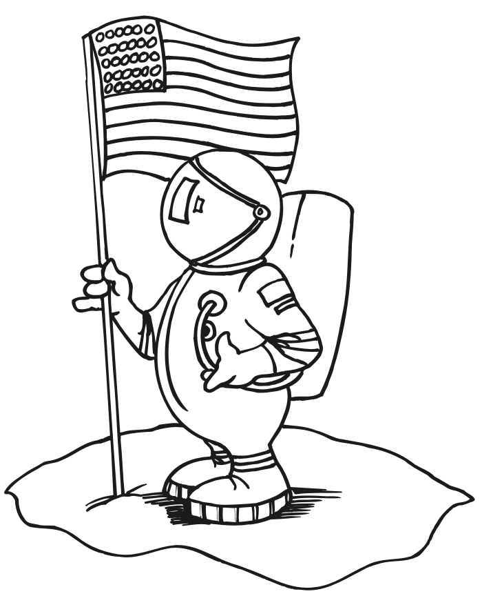 astronaut coloring page holding flag