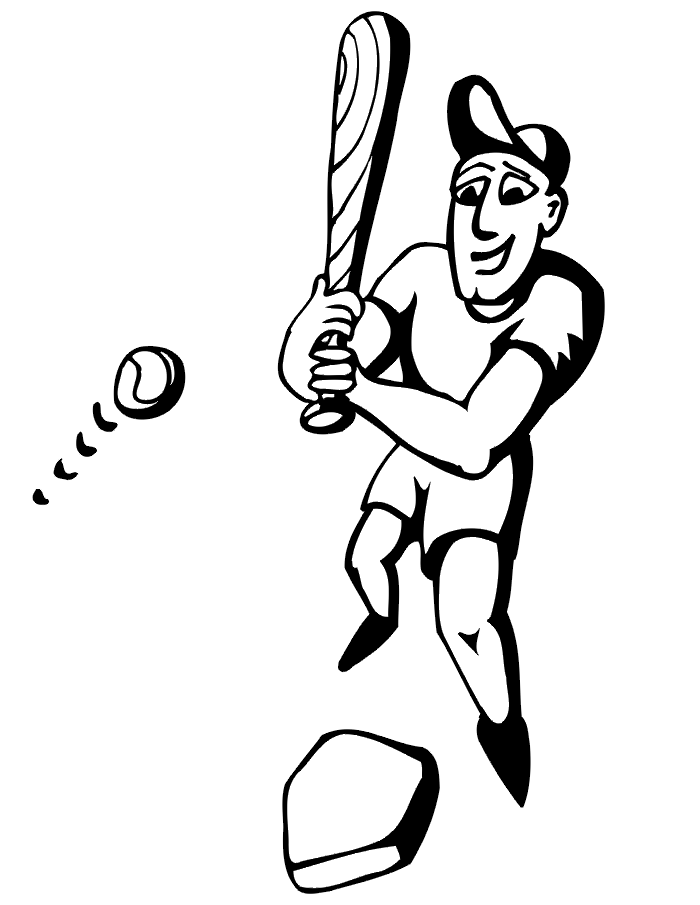 Printable Baseball Batter Coloring Page | Smily Player Ready to Hit