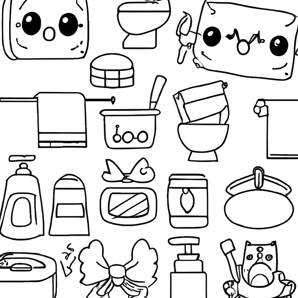 Toilet Accessories Coloring Page Black and White Kawaii Chibi · Creative  Fabrica