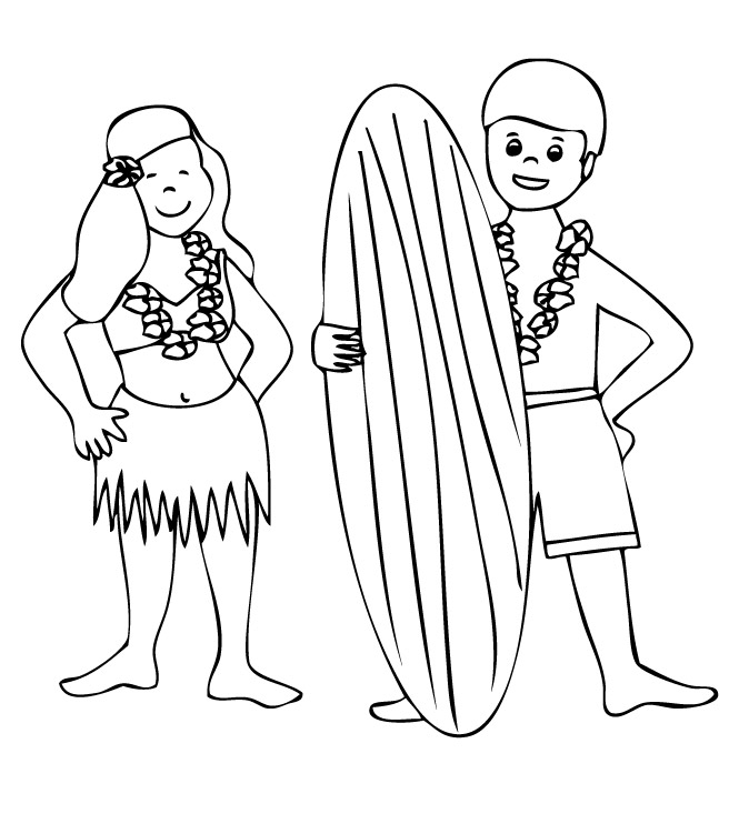 Hawaiian Themed - Coloring Pages for Kids and for Adults