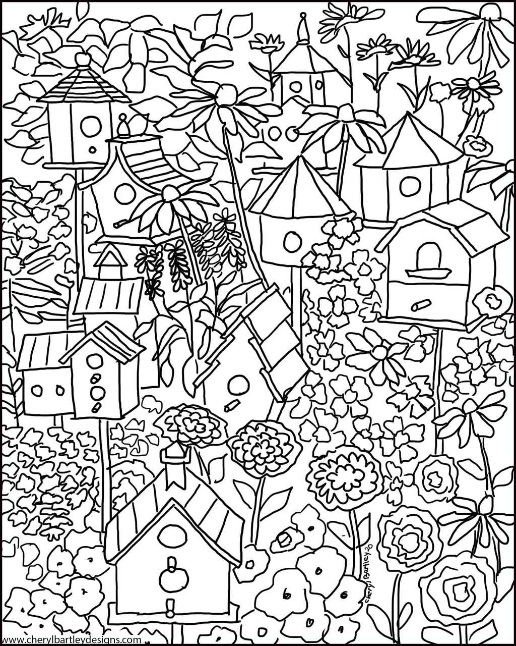 Bird House Garden FREE Coloring Page ...cherylbartleydesigns.com