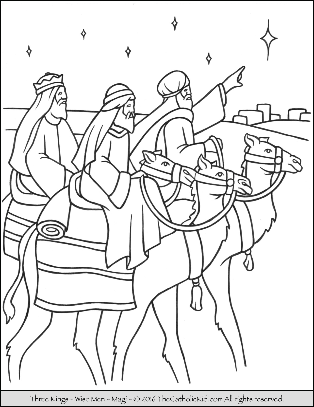 Three Kings - Magi - Wise Men Coloring Page - TheCahtolicKid.com