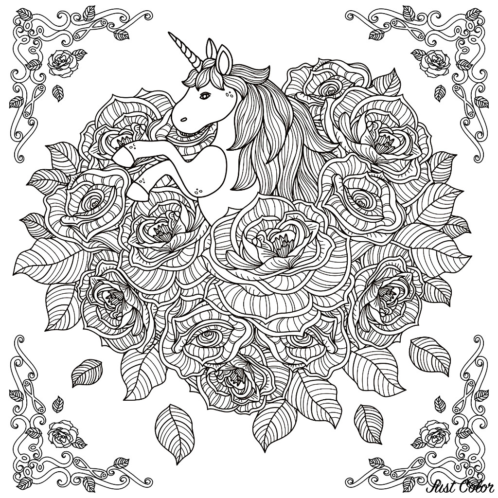 Unicorn mandala by kchung - Unicorns Adult Coloring Pages