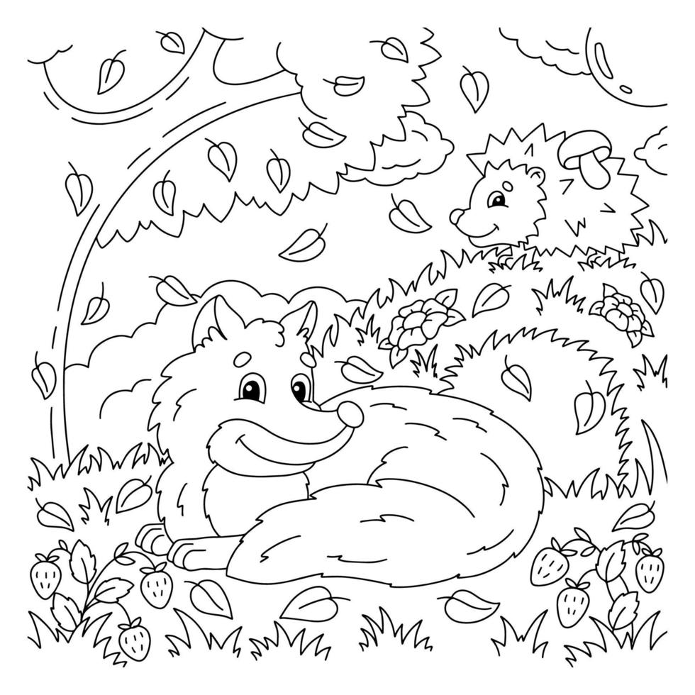 Cute fox in the autumn forest. Coloring book page for kids. Cartoon style  character. Vector illustration isolated on white background. 4233186 Vector  Art at Vecteezy