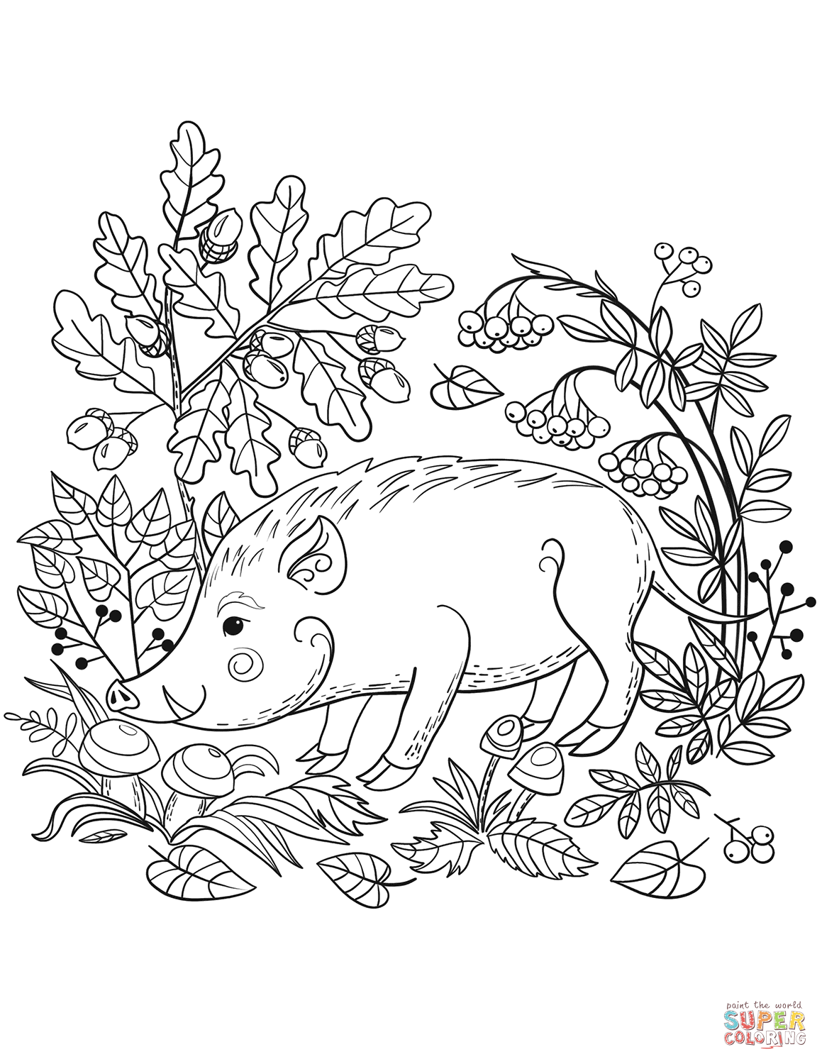 Wild Boar in the Forest coloring page | Free Printable Coloring Pages