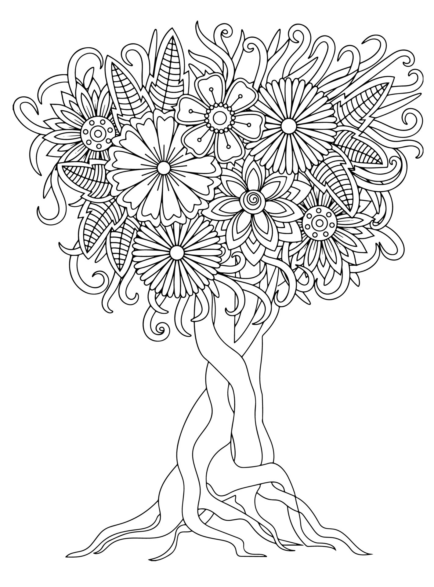 Flowers Tree for Adult Coloring Pages 8877348 Vector Art at Vecteezy