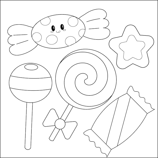Premium Vector | Hand drawn kawaii candy coloring page