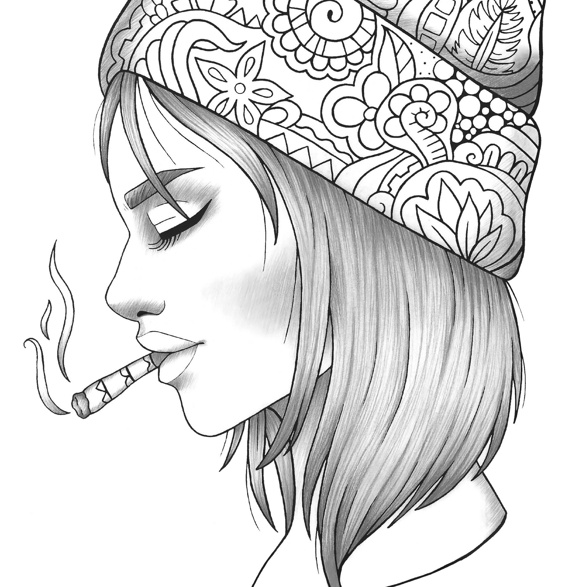 Adult Coloring Page Girl Portrait With Knitted Cap Colouring - Etsy
