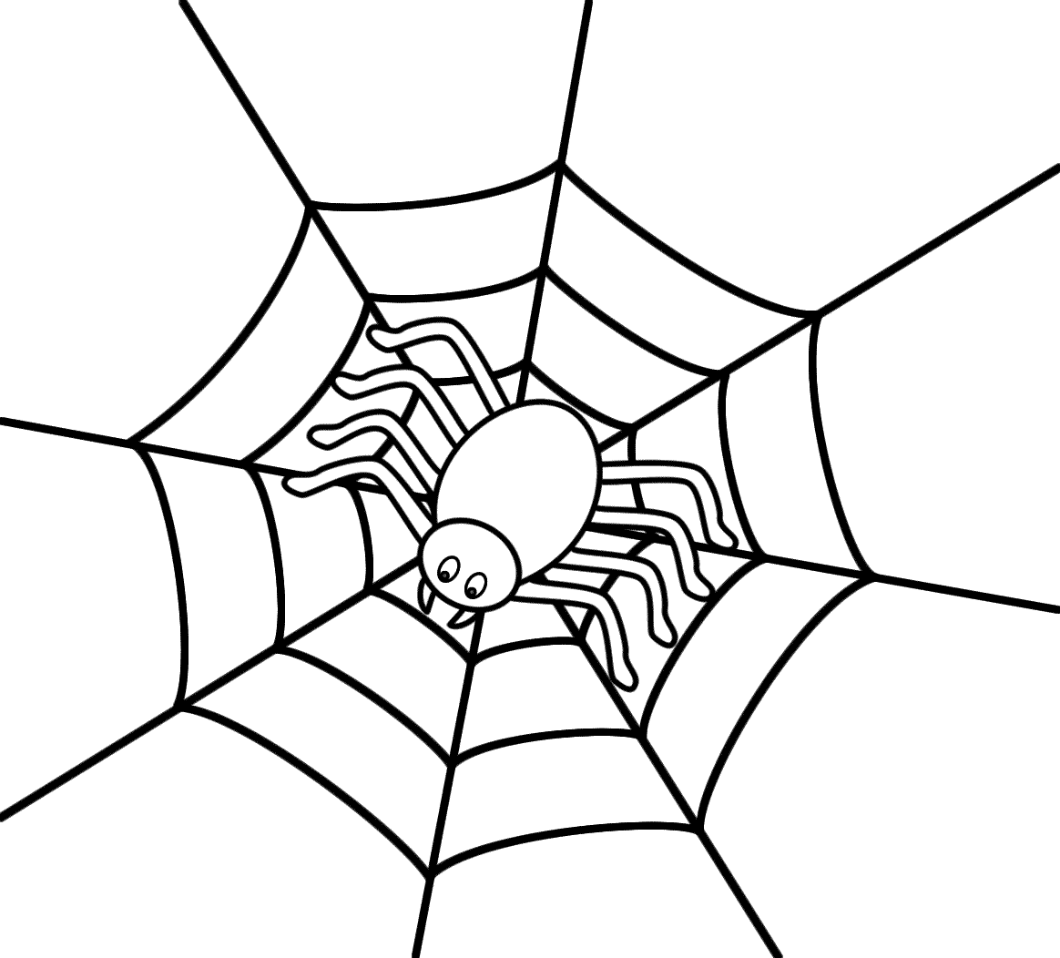Spider in the center of a web - Coloring Page (Halloween)