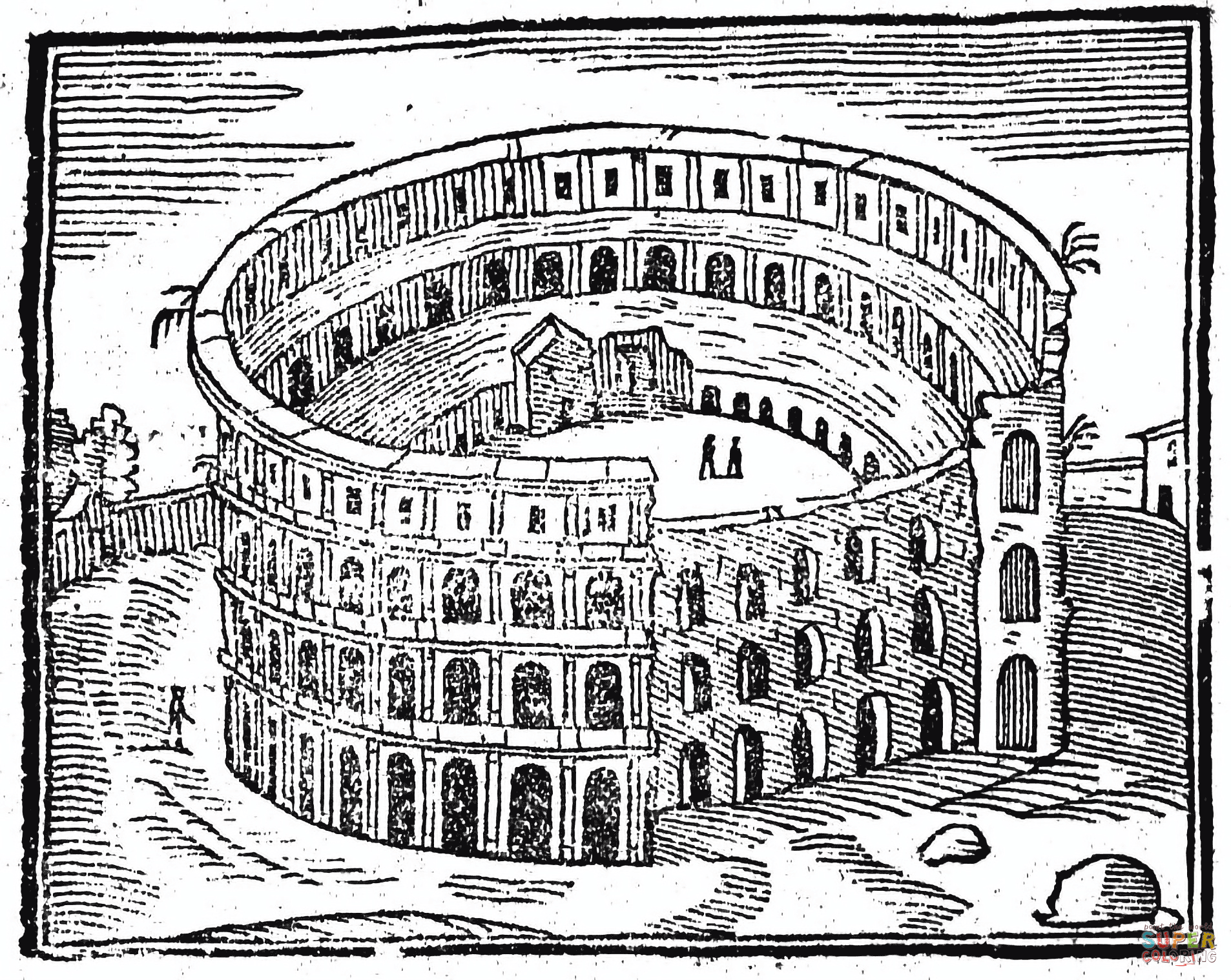 Medieval Cityscape of The Colosseum coloring page | Free Printable Coloring  Pages