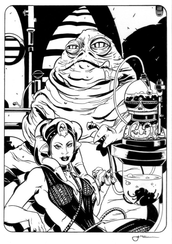 Jabba and Oola Ink Drawing by Jeff Mallinson | Star wars drawings,  Drawings, Star wars images