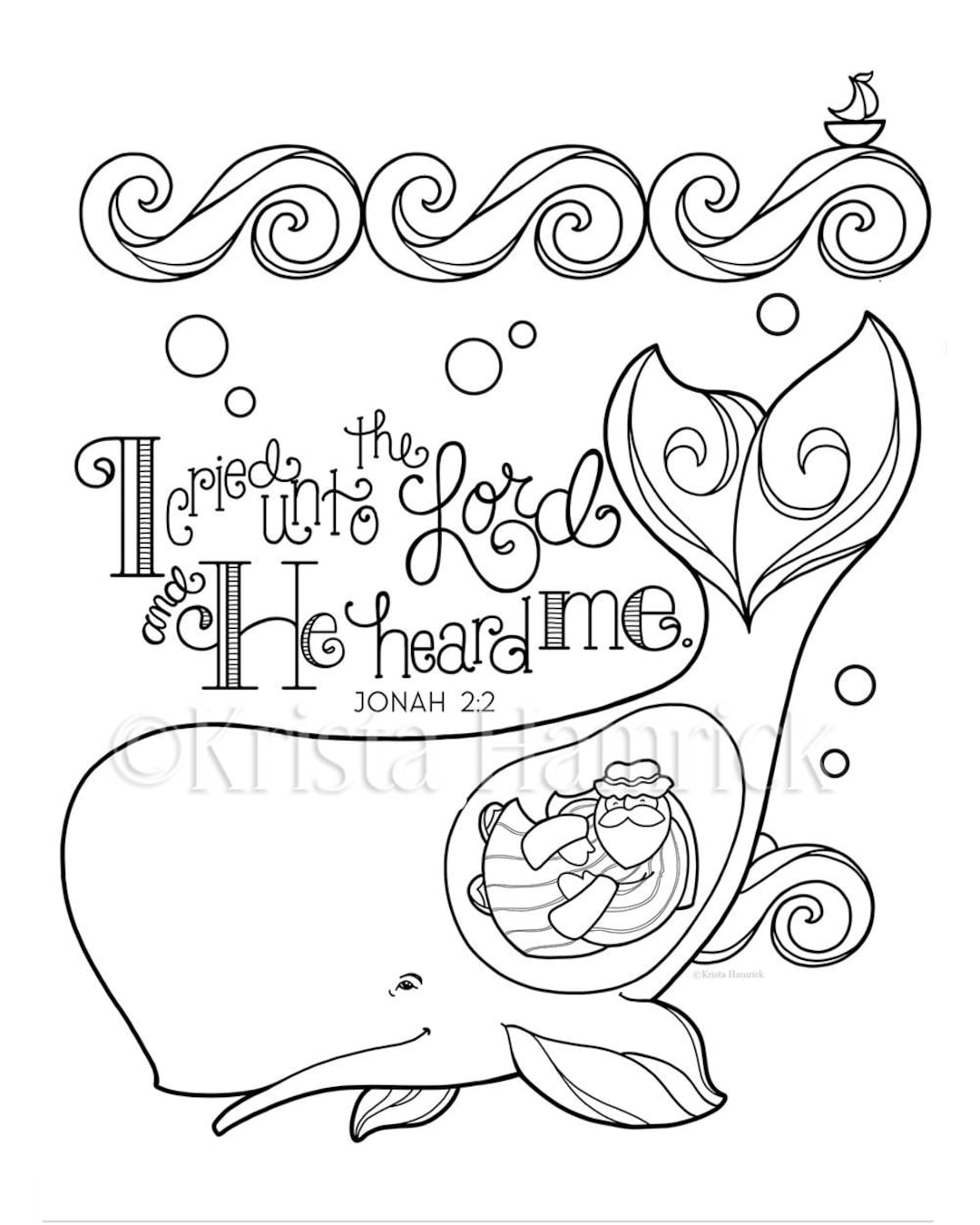 Jonah and the Whale coloring page 8.5X11 Bible journaling - Etsy México