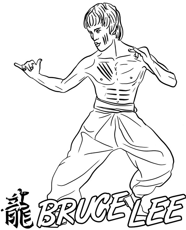 Printable picture Bruce Lee coloring sheet